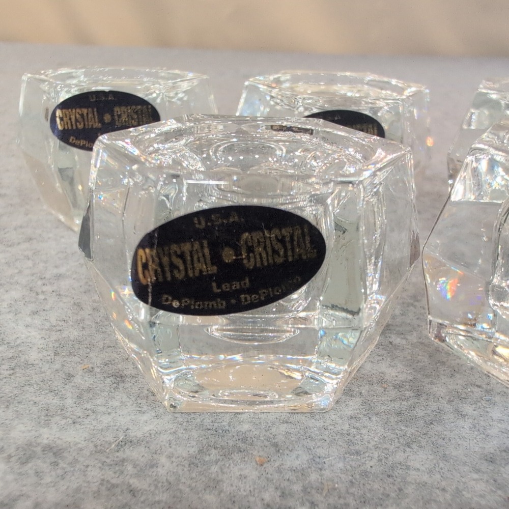 USA Crystal Hexagon Lead Glass Taper Candle Holders Set of 7 Clear Faceted - Picture 2 of 6